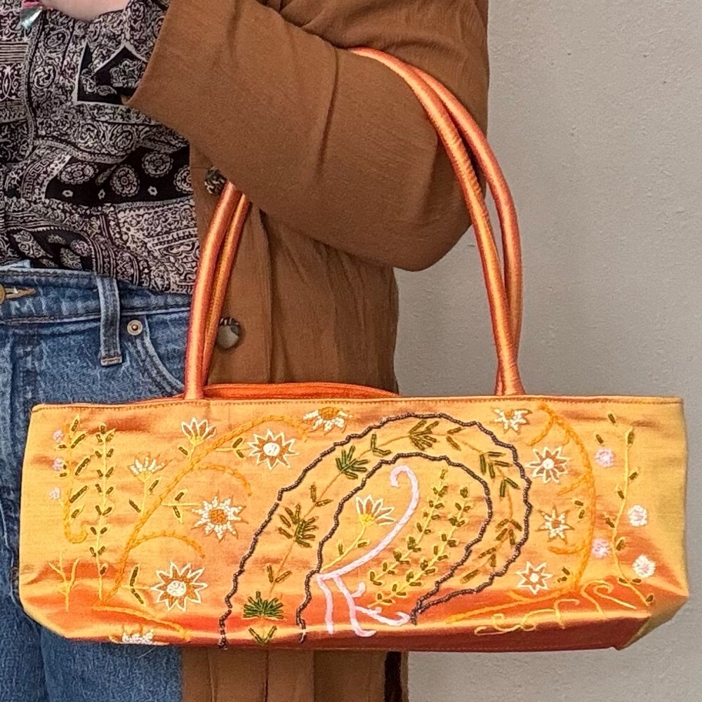 SOJOURN Imports Orange‎ Embroidered Beaded Bag Handmade Vietnam Handbag Women’s